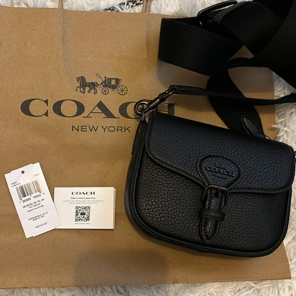 COACH Amelia small saddle bag Black on Black 3 extra straps